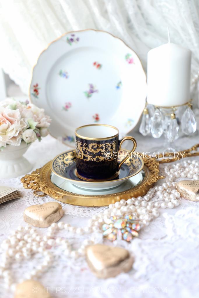 Кофейная пара "Echt Kobalt" кобальт фарфор Reichenbach Райхенбах Тюрингия, Германия