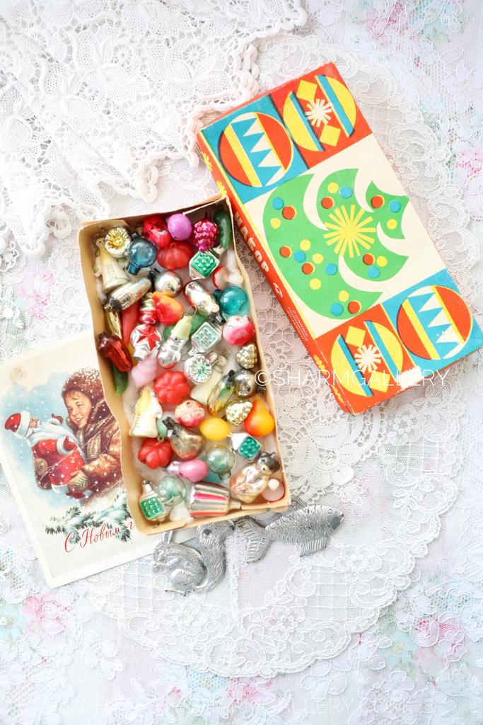 Набор елочных игрушек «Малютка» 52шт., в коробке. СССР. №76 + открытка!