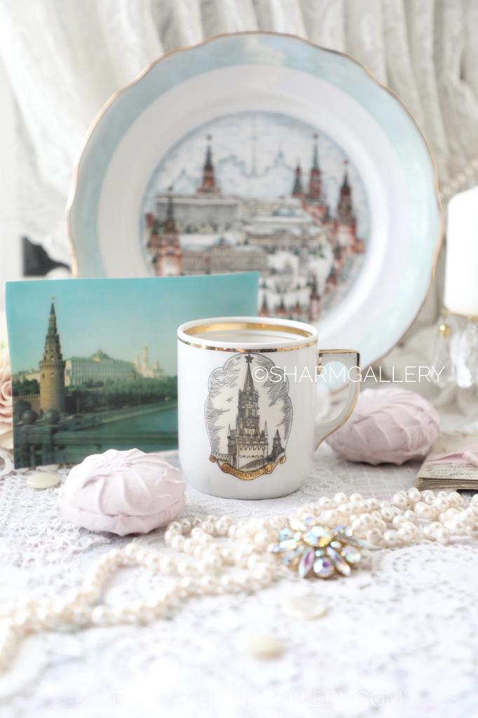 Редкость! Кружка чайная "Москва Кремль" фарфор ДФЗ Вербилки, СССР + открытка.