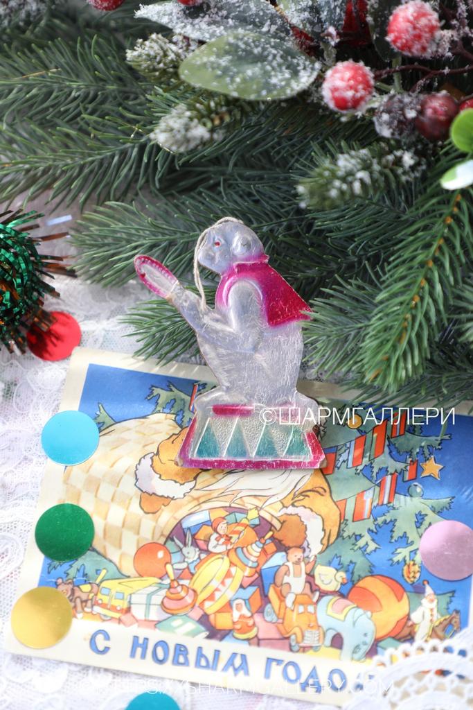 Цирковая обезьянка №3 Елочная игрушка картонаж, СССР.