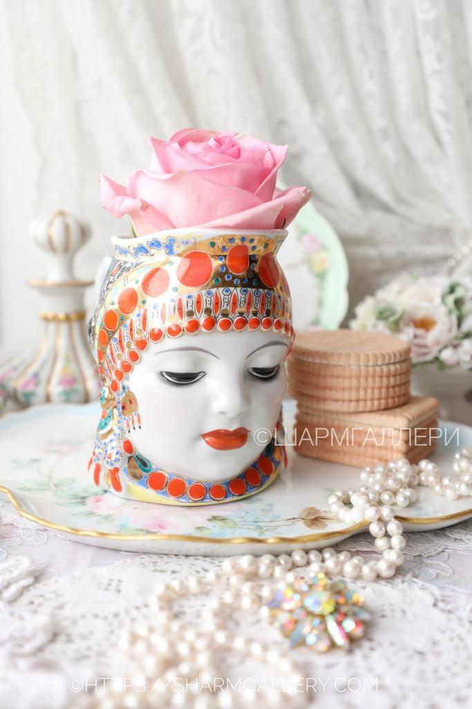 Кружка "Молоко" голова восточной женщины фарфор, роспись ЛФЗ, СССР 1960гг.