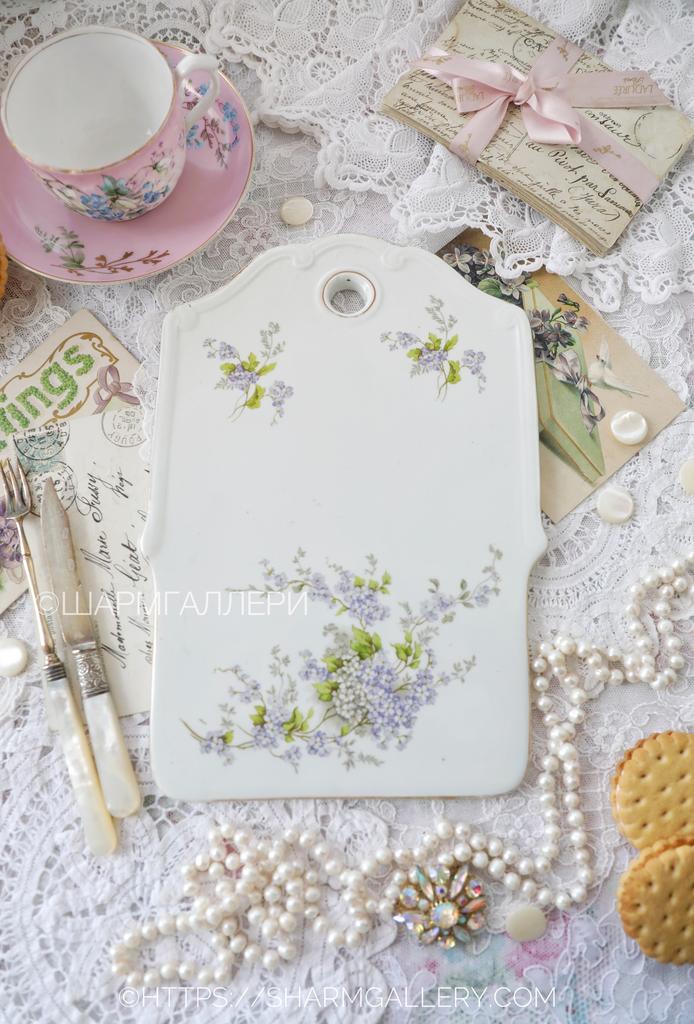 Доска сырная сервировочная "Нежные цветы" фарфор товарищества Кузнецова Царская Россия