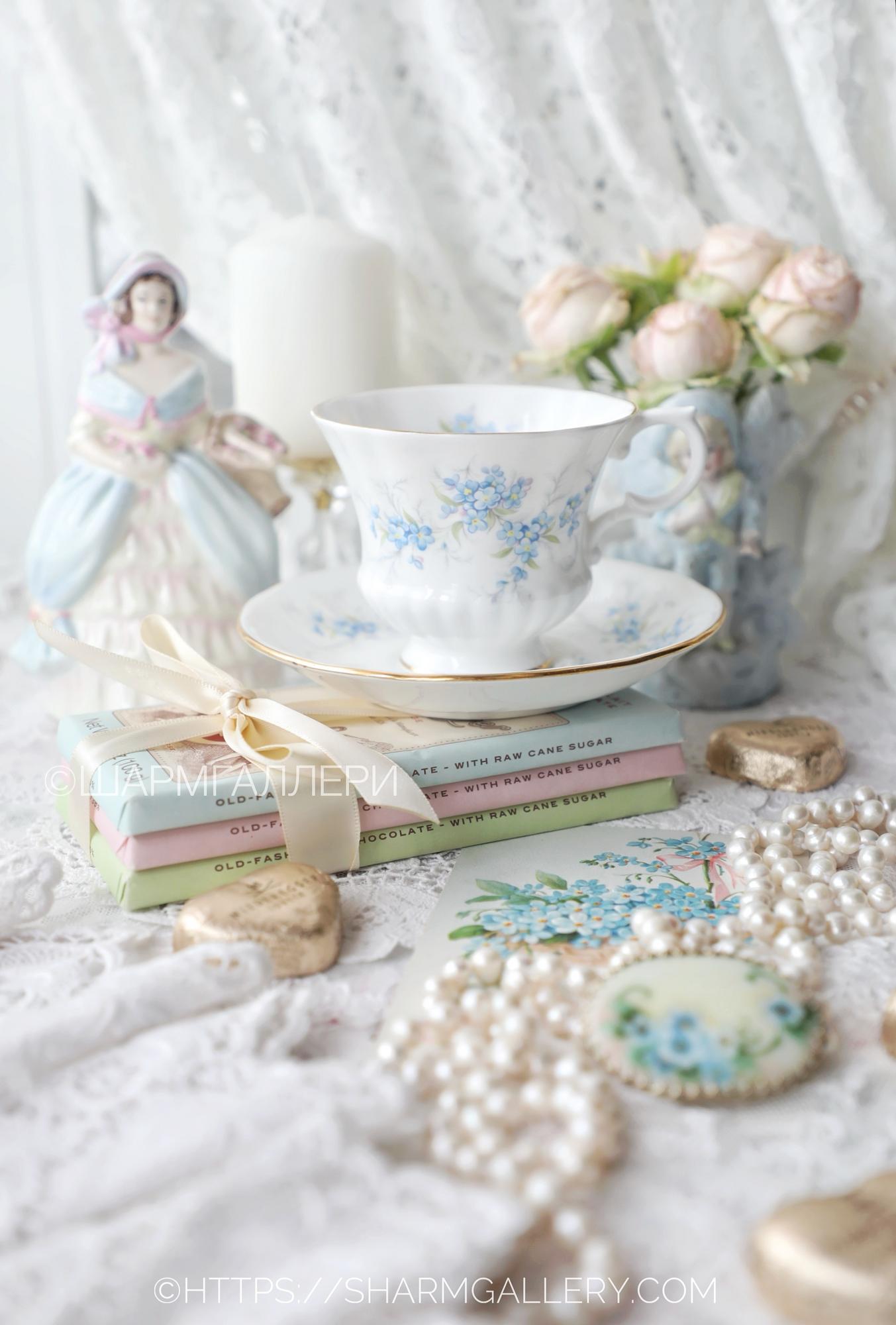Чайная пара «Незабудки» костяной фарфор Royal Standart Англия