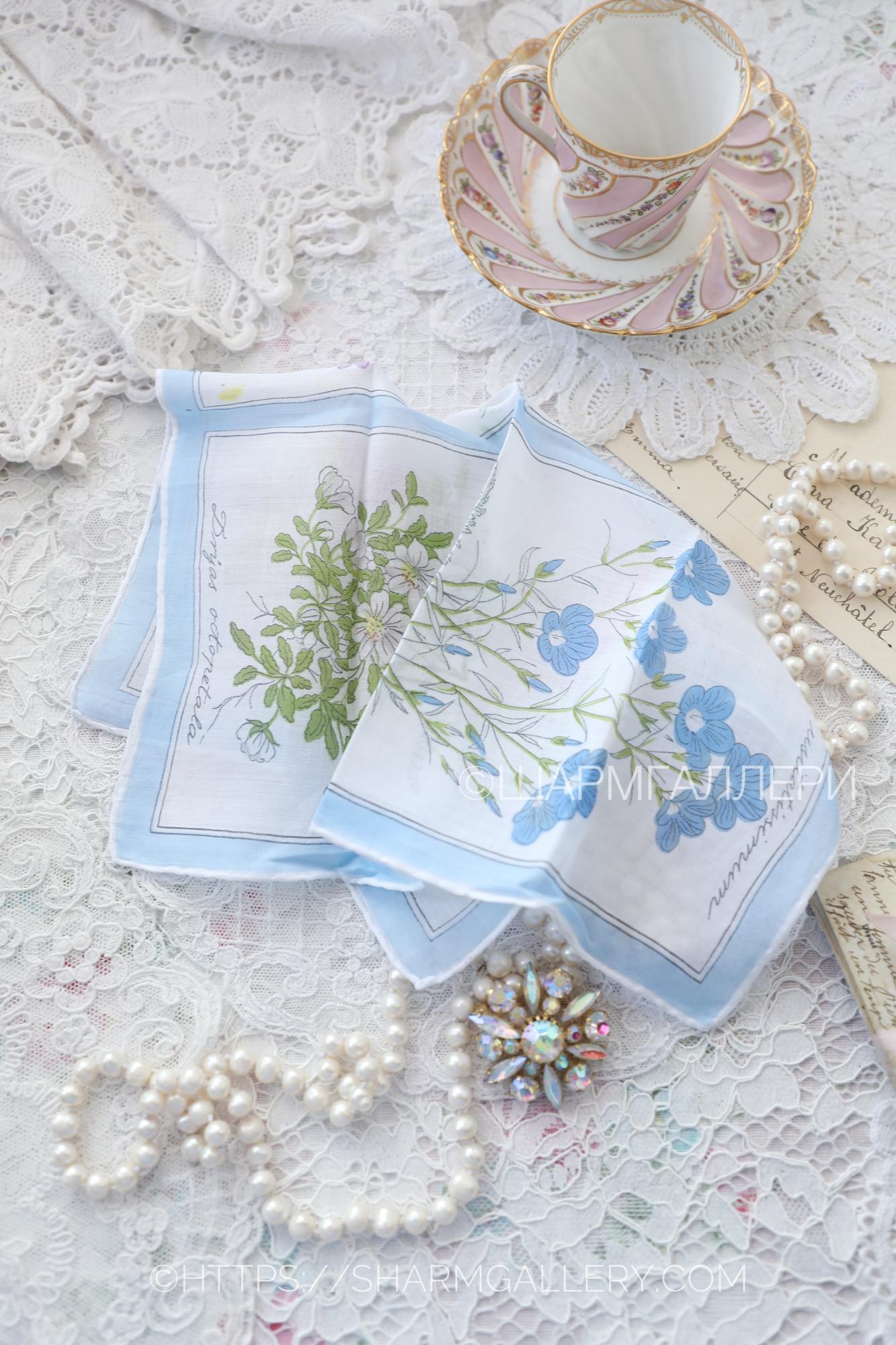 Винтажный носовой платок «Ботаника» батист, Kreier Швейцария.