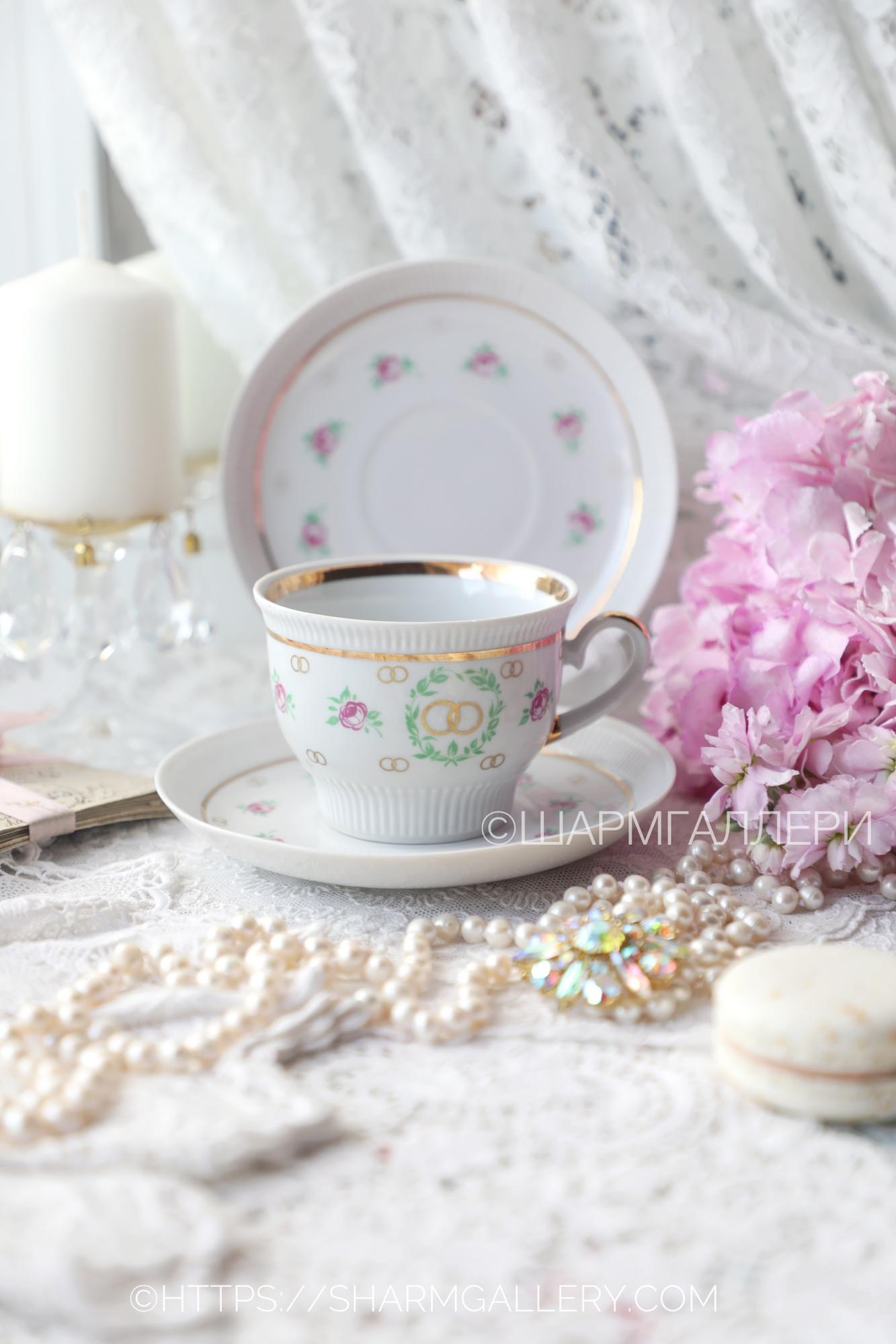 Чайная пара "Свадебная" фарфор ЛФЗ, СССР.