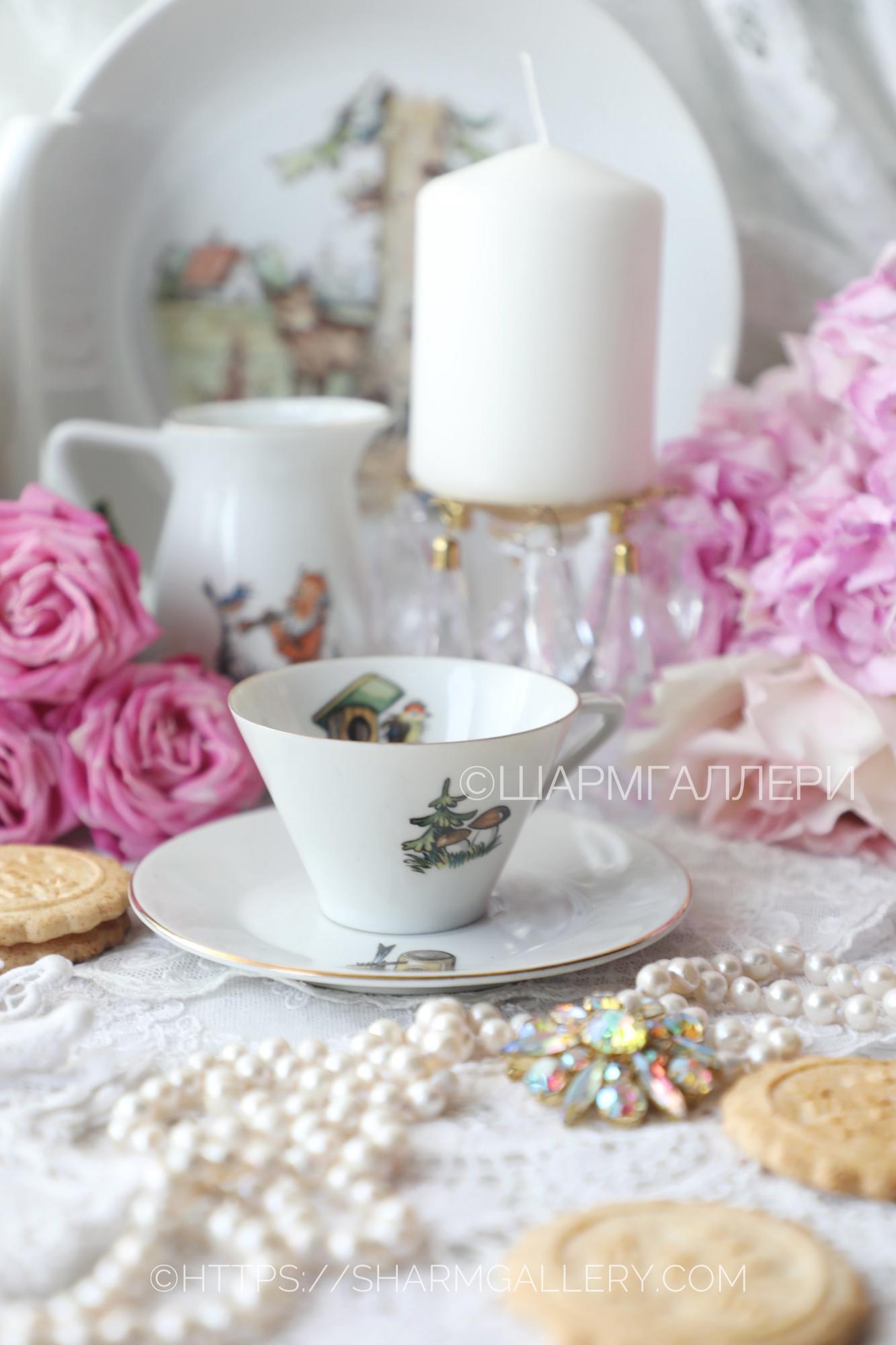 Редкость! Кофейная пара сказки, детская посуда, фарфор Weisswasser (Вайсвассер) ГДР Германия в ассотементе