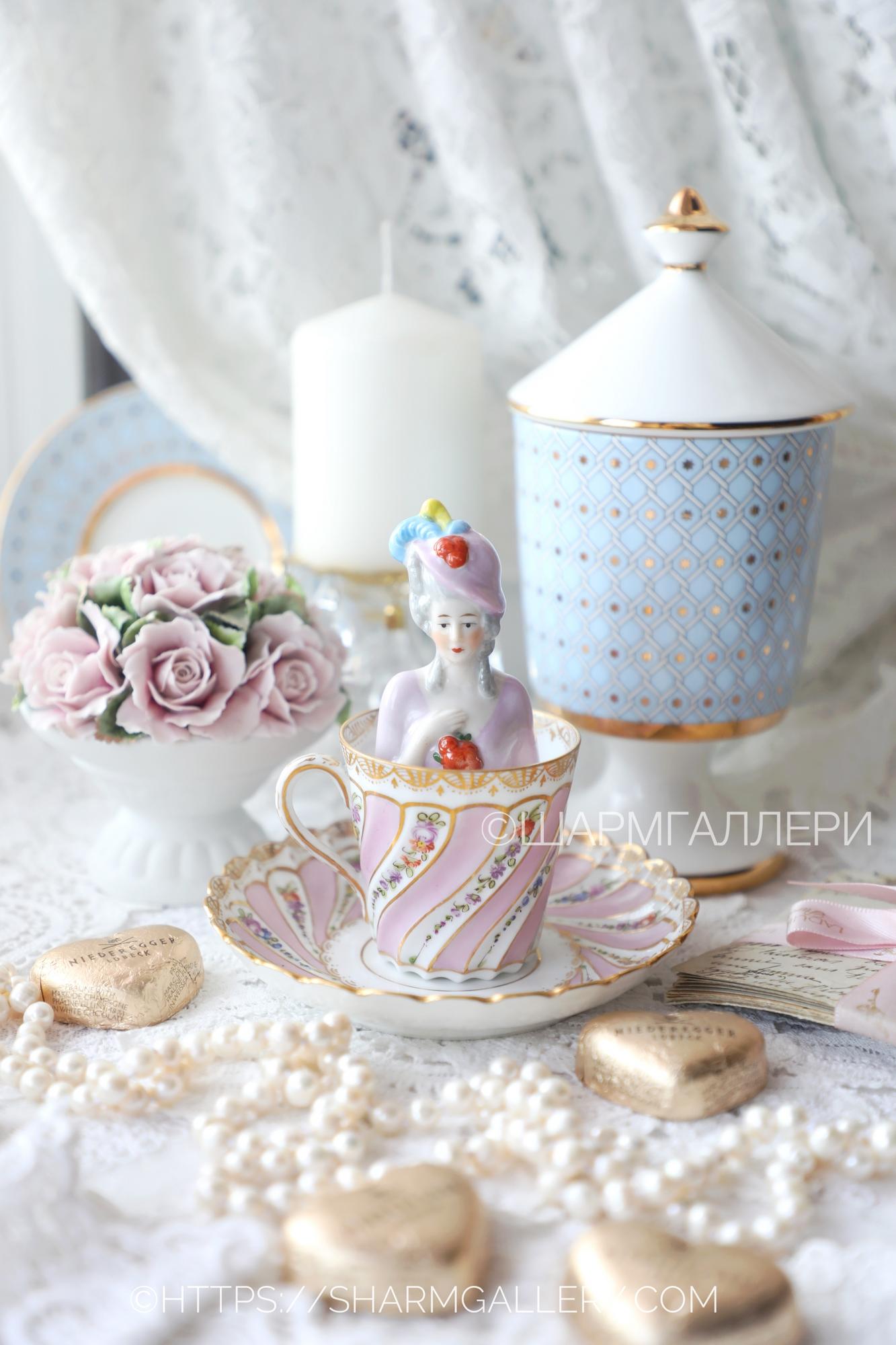 Антикварная Half doll «Дама в розовом»  кукла половинка 9см. фарфор, Германия.