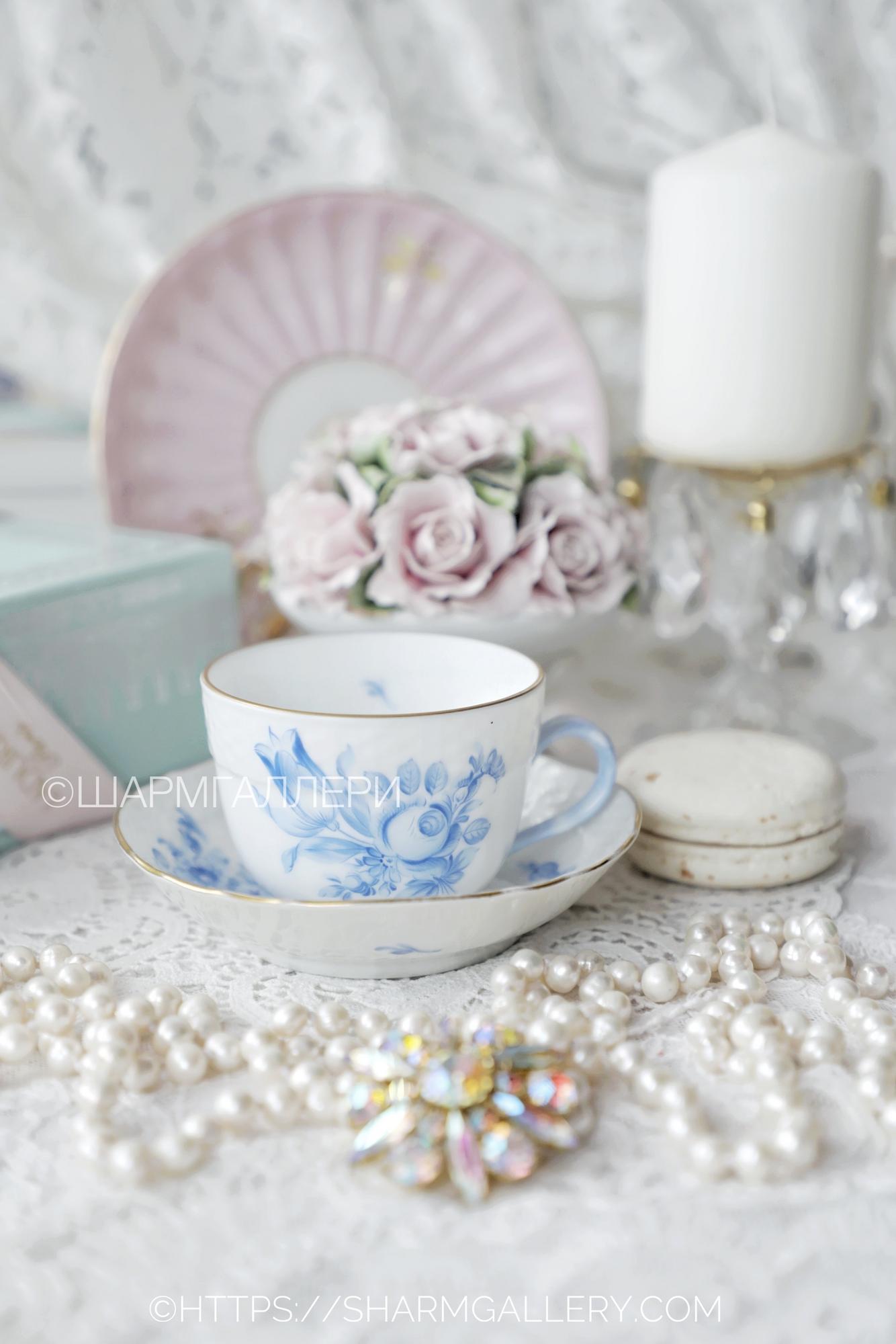 Кофейная пара «Голубая роза» ручная роспись,премиум фарфор Herend (Хэренд) Венгрия