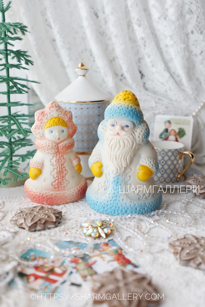 Дед Мороз и Снегурочка резиновые игрушки завод Огонек СССР