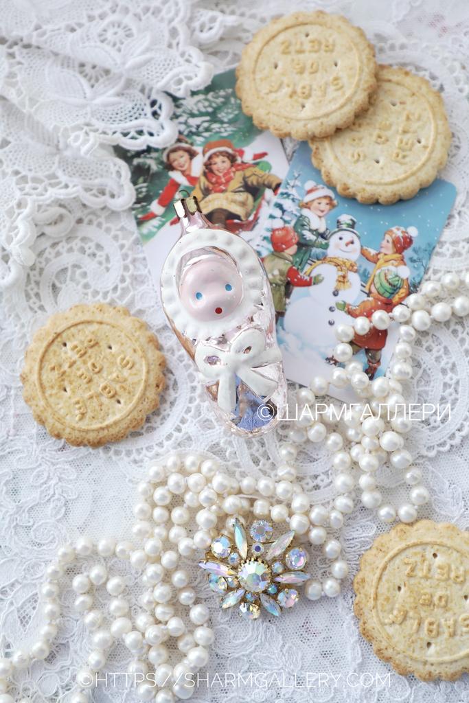 Младенец/Пеленашка розовый №38 советская елочная игрушка, стекло СССР.