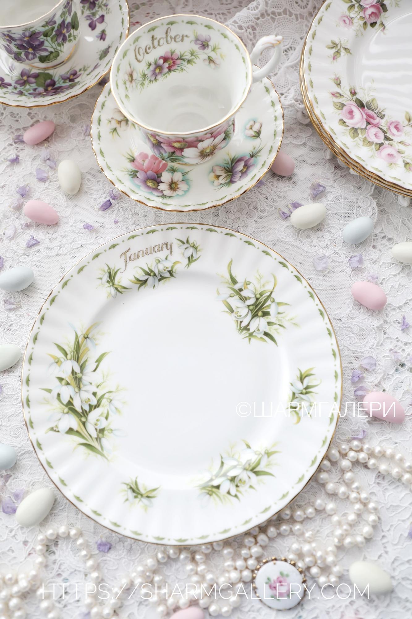 Редкость! Тарелка 20,5см. January/Snowdrops Январь/Подснежники Цветок месяца/Flower of the month фарфор Royal Albert, Англия