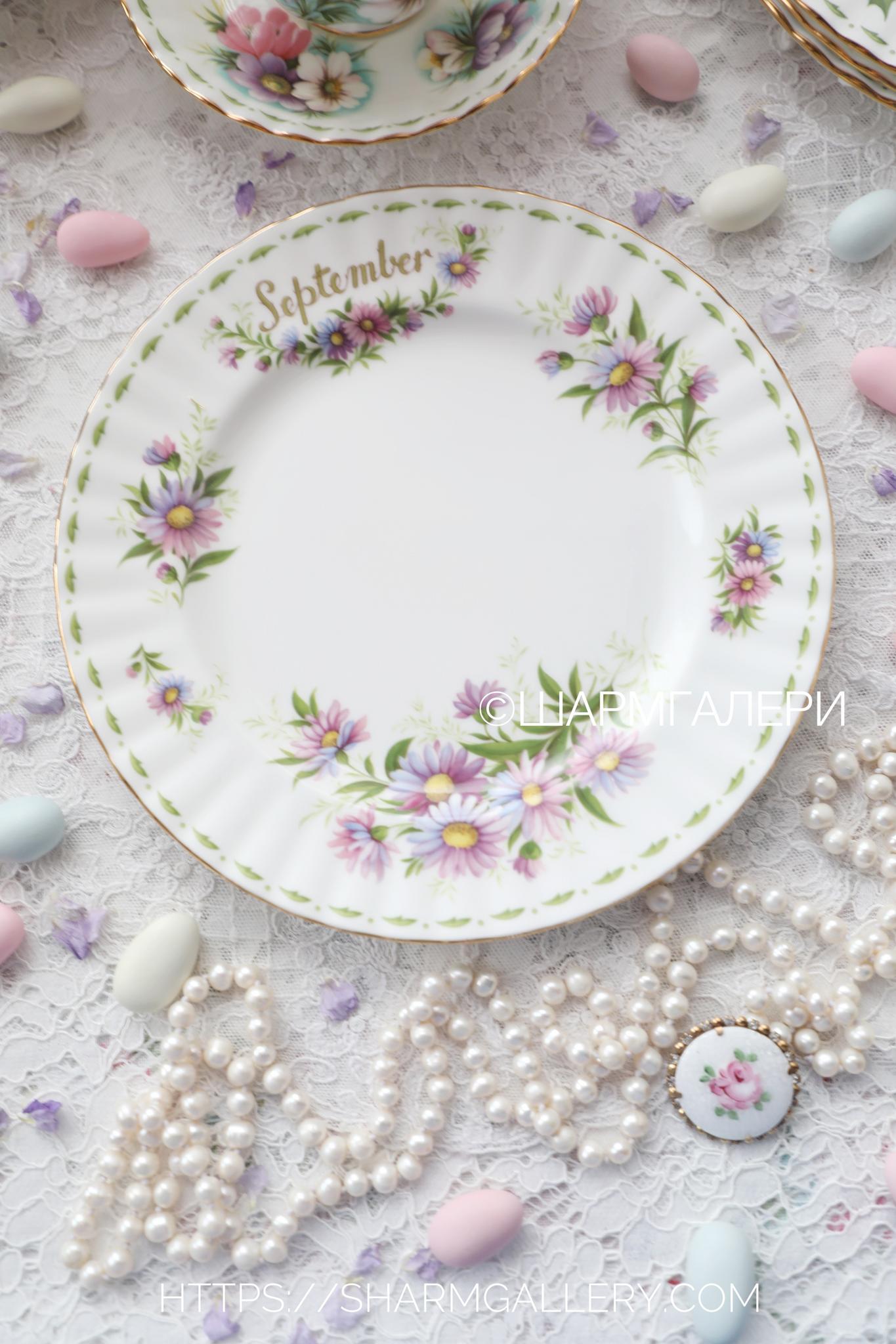Редкость! Тарелка 20,5см. Сентябрь/Астра September/Michaelmas Daisy Цветок месяца/Flower of the month фарфор Royal Albert, Англия