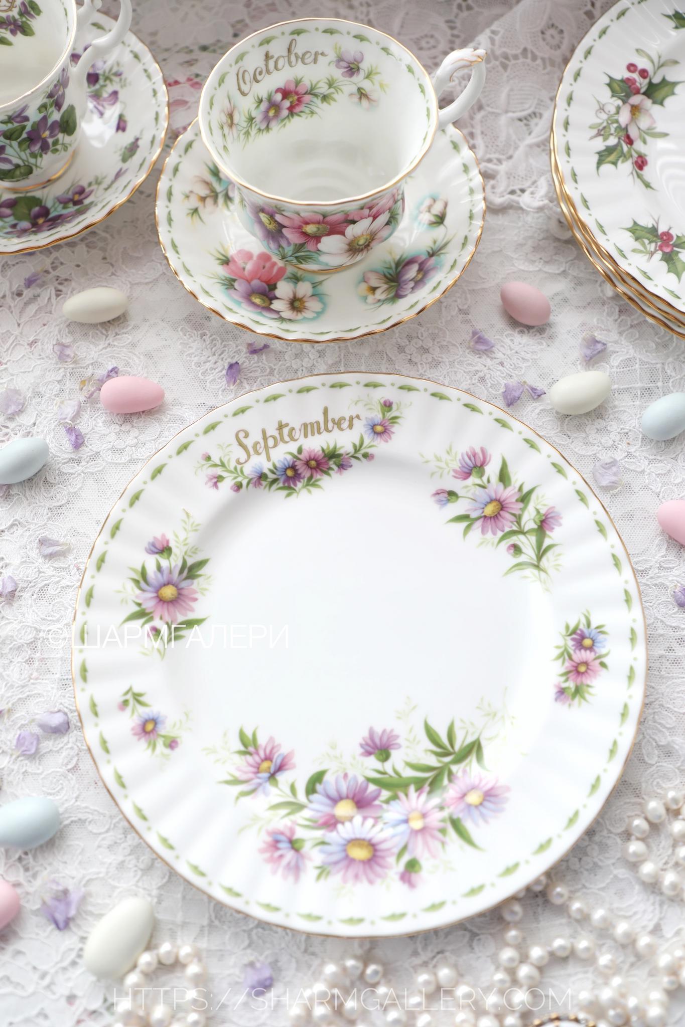 Редкость! Тарелка 20,5см. Сентябрь/Астра September/Michaelmas Daisy Цветок месяца/Flower of the month фарфор Royal Albert, Англия