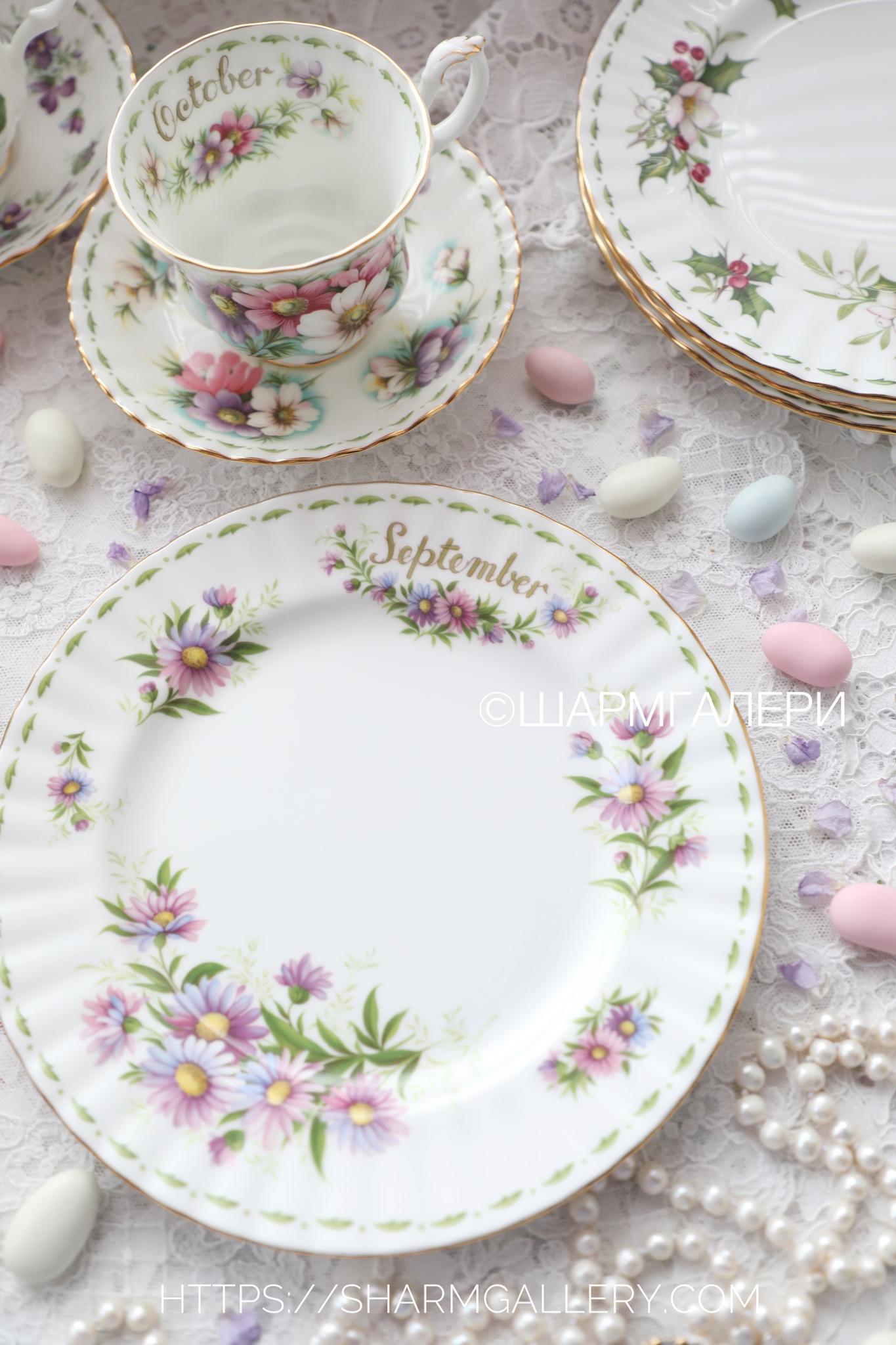 Редкость! Тарелка 20,5см. Сентябрь/Астра September/Michaelmas Daisy Цветок месяца/Flower of the month фарфор Royal Albert, Англия