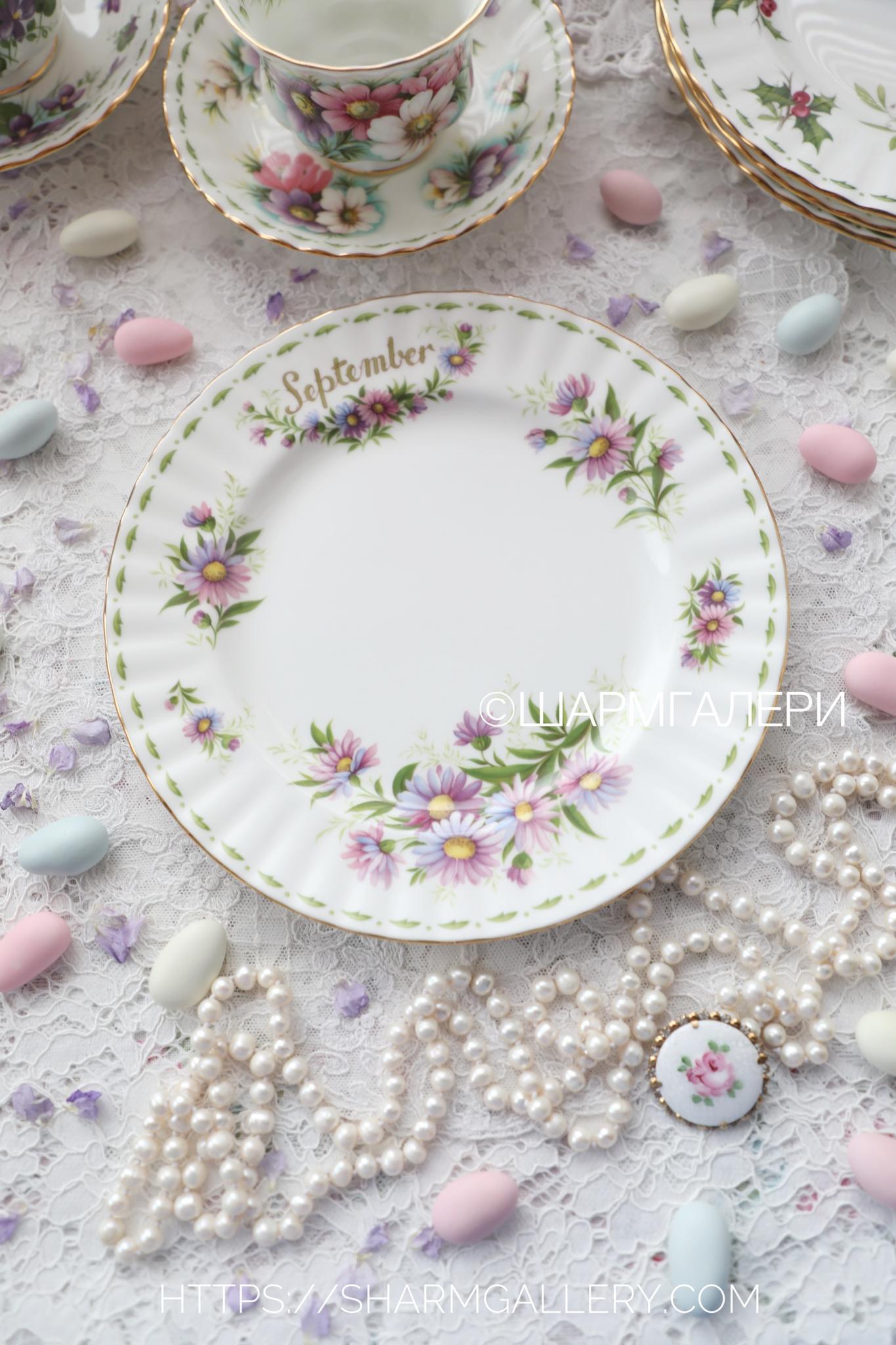 Редкость! Тарелка 20,5см. Сентябрь/Астра September/Michaelmas Daisy Цветок месяца/Flower of the month фарфор Royal Albert, Англия