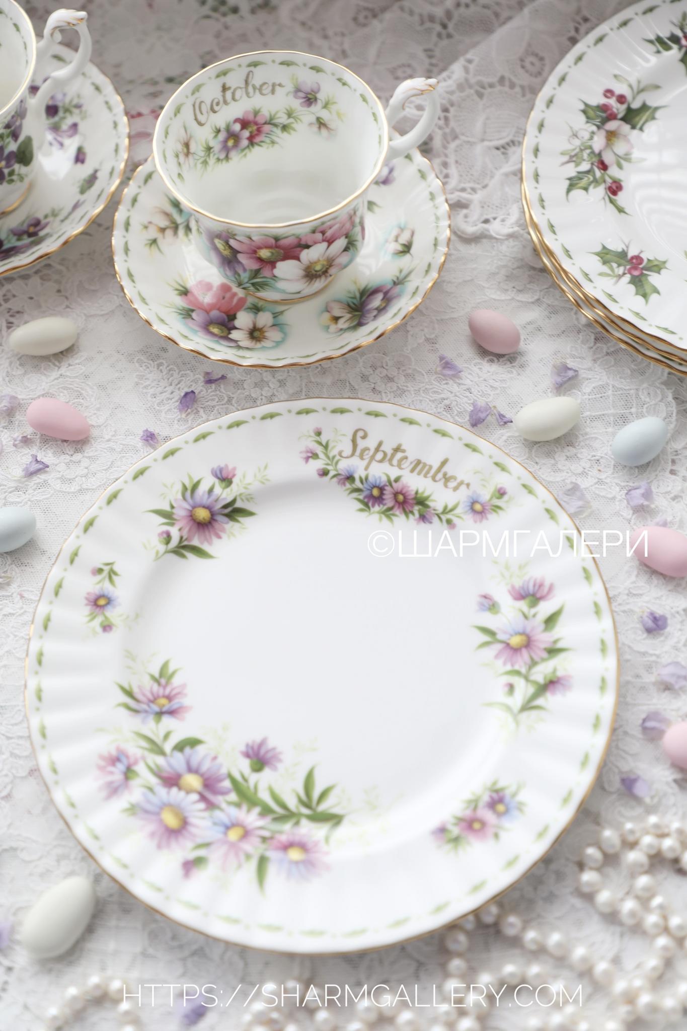Редкость! Тарелка 20,5см. Сентябрь/Астра September/Michaelmas Daisy Цветок месяца/Flower of the month фарфор Royal Albert, Англия