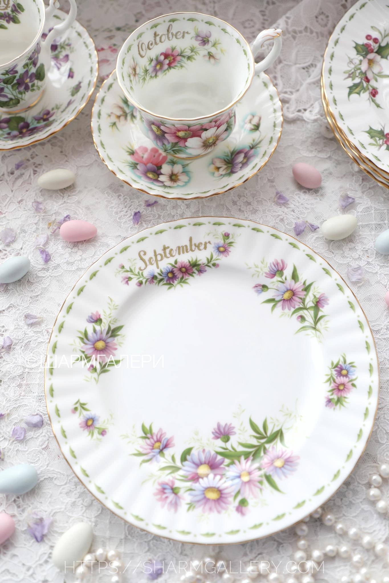Редкость! Тарелка 20,5см. Сентябрь/Астра September/Michaelmas Daisy Цветок месяца/Flower of the month фарфор Royal Albert, Англия
