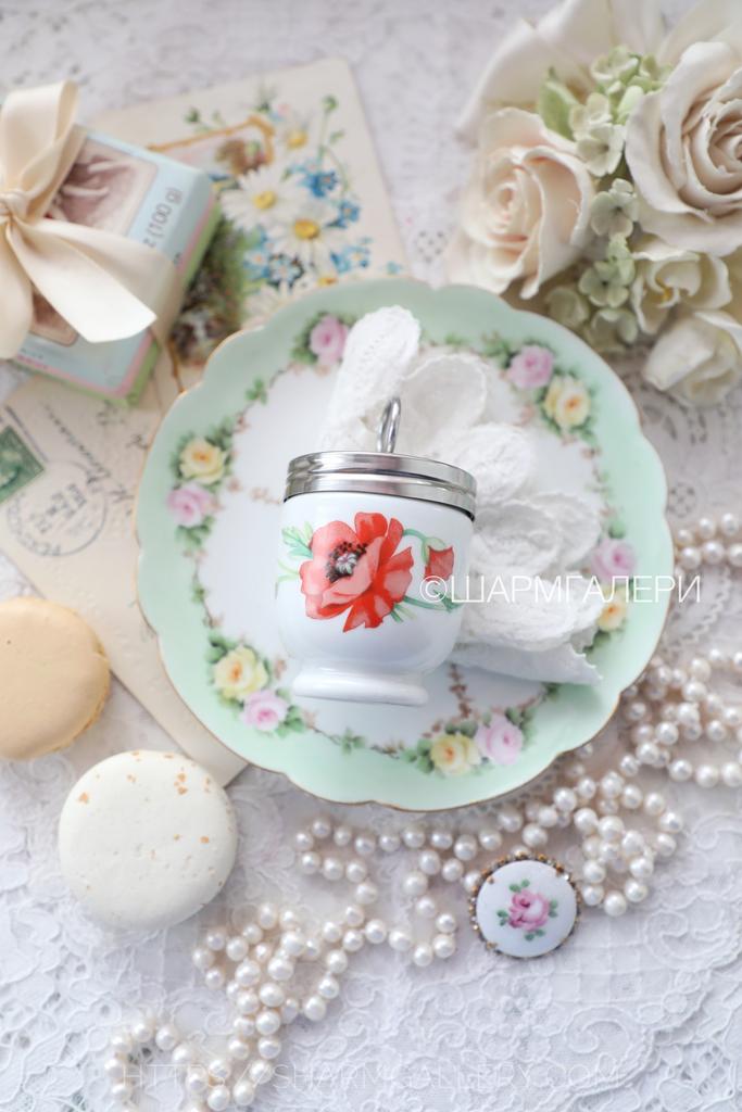 Редий Кодлер - пашотница «Poppy» Мак полевые цветы, на 1 яйцо standart Coddler фарфор Royal Worcester, Англия.