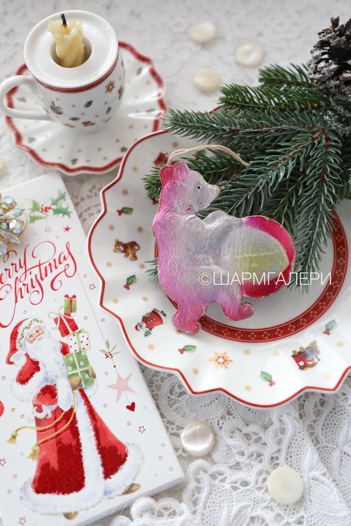 Цирковой медведь (Мишка с мячом) елочная игрушка из картона - картонаж серия Цирк, СССР. №2