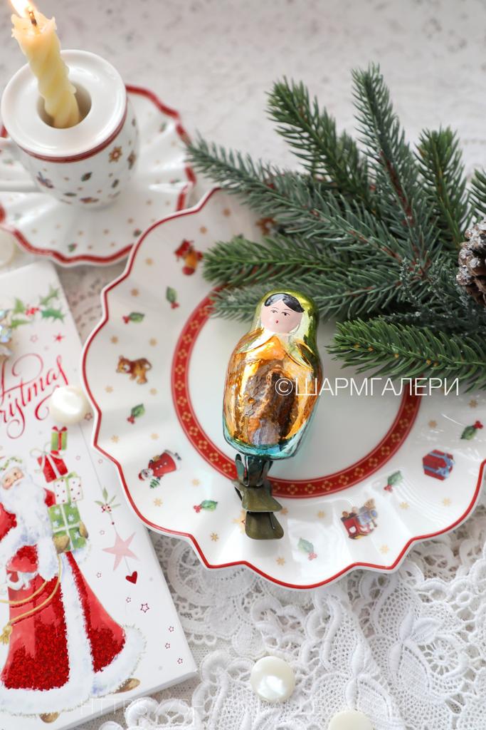 Матрешка. №25 елочная игрушка, стекло на прищепке.СССР.