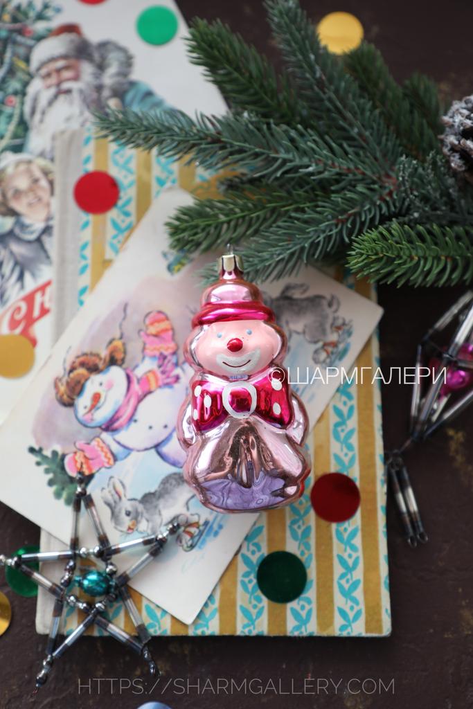 Клоун №17 стеклянная елочная игрушка СССР.