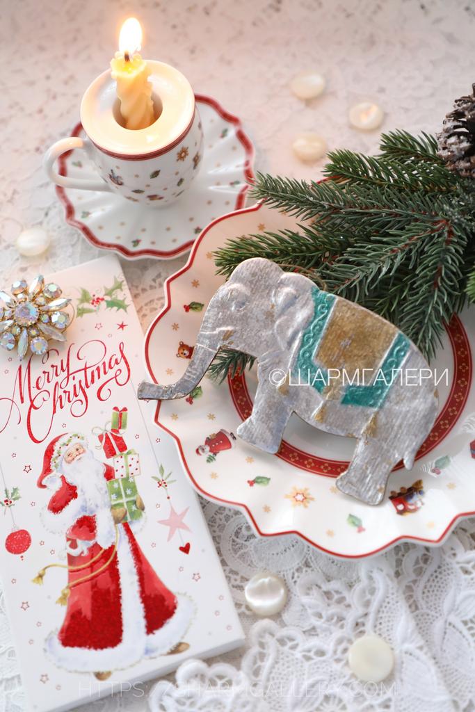 Цирковой слон елочная игрушка из картона - картонаж серия Цирк, СССР.