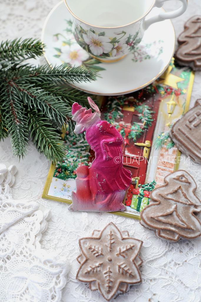 «Серый волк и Колобок» елочная игрушка из картона - картонаж из серии «Сказки», СССР