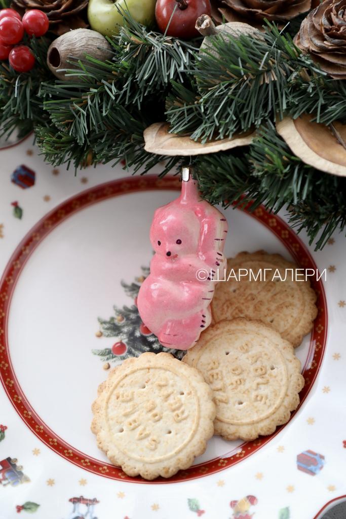 Медвежонок, мишка «Медведь на березке» елочная игрушка, стекло, СССР №28