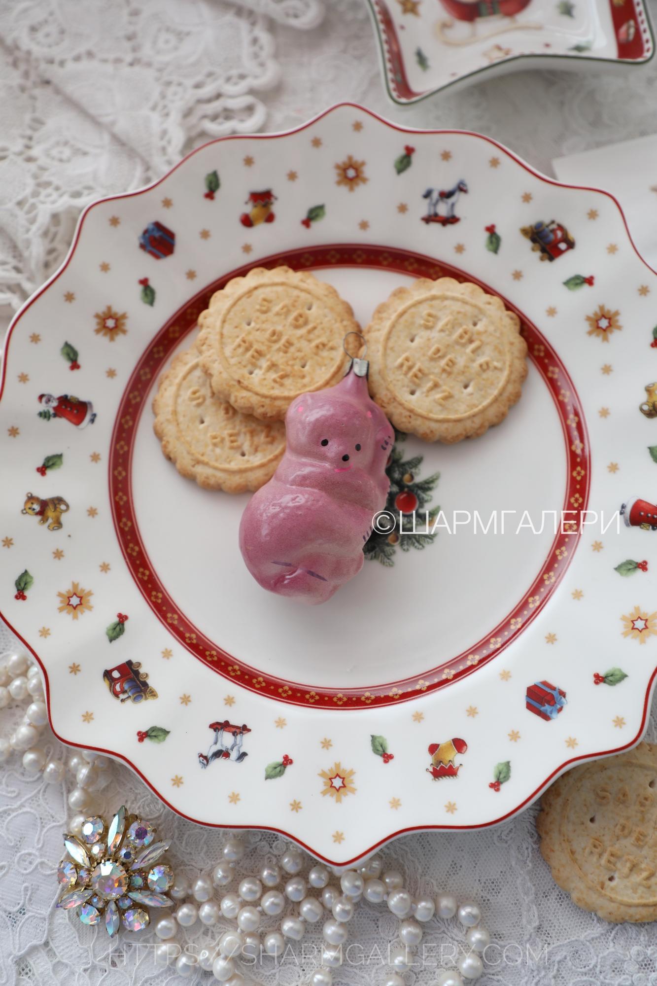 Медвежонок, мишка «Медведь на березке» елочная игрушка, стекло, СССР №29