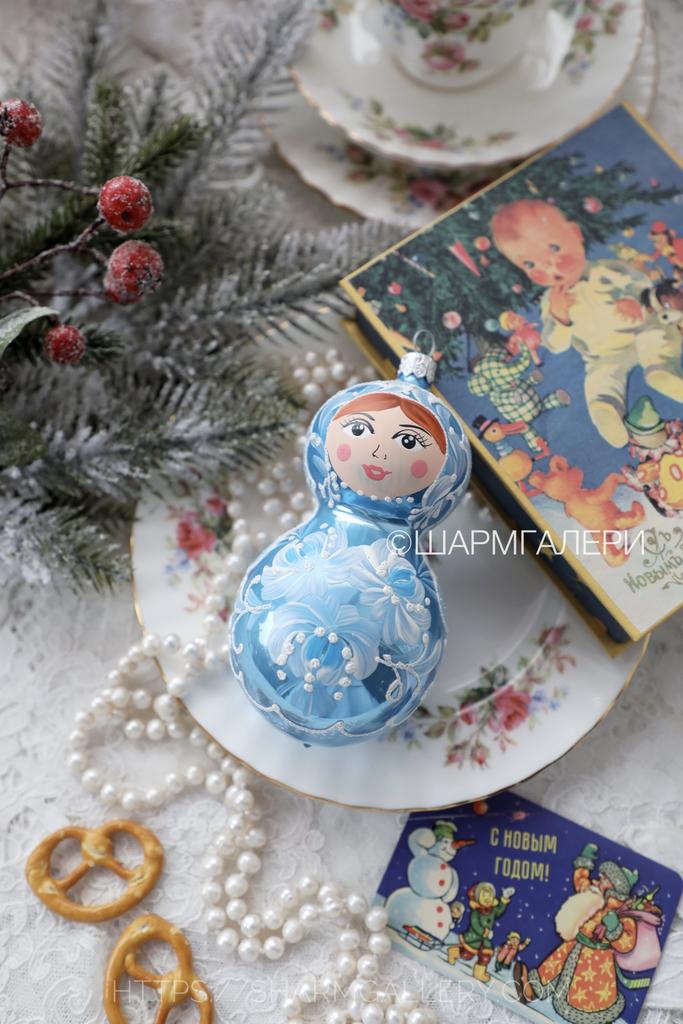 Елочная игрушка «Матрешка - Неваляшка» стекло, роспись, Польша.