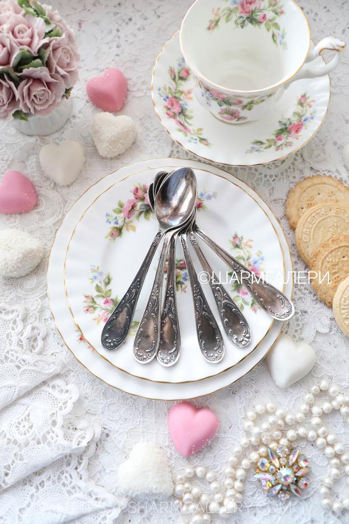 Мельхиоровые чайные ложки набор 6шт., мнц Кольчугино СССР. № 33