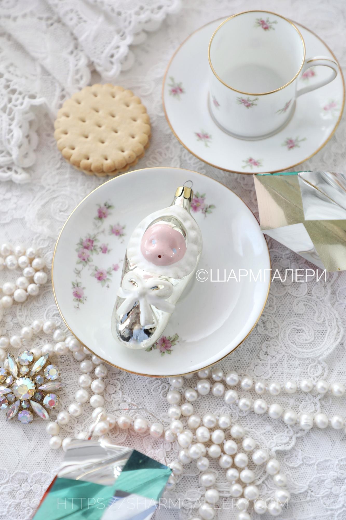 Младенец/Пеленашка светлое золото №41 советская елочная игрушка, стекло СССР.