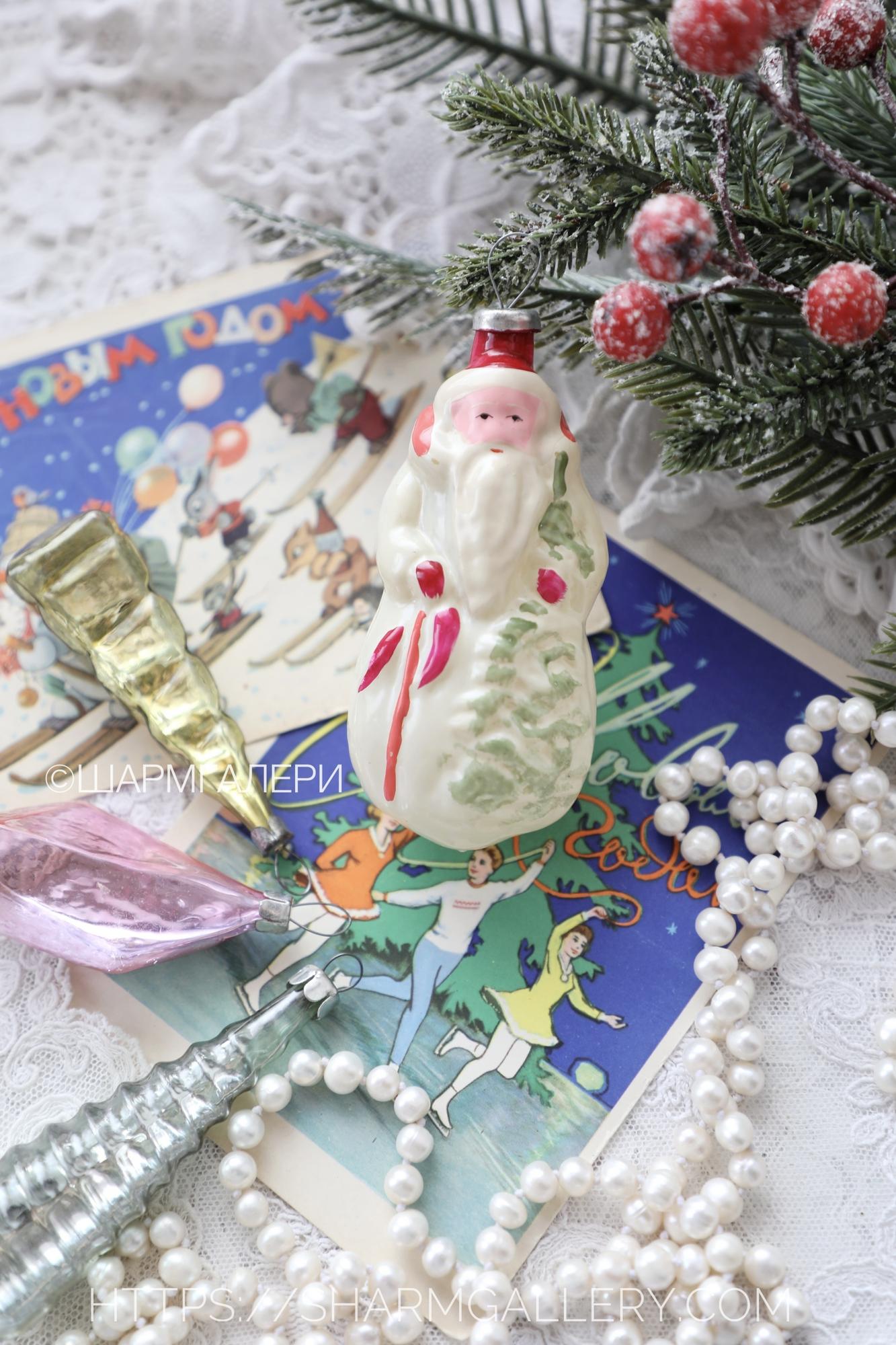 Дед Мороз №19 старинная елочная игрушка, стекло роспись. СССР.