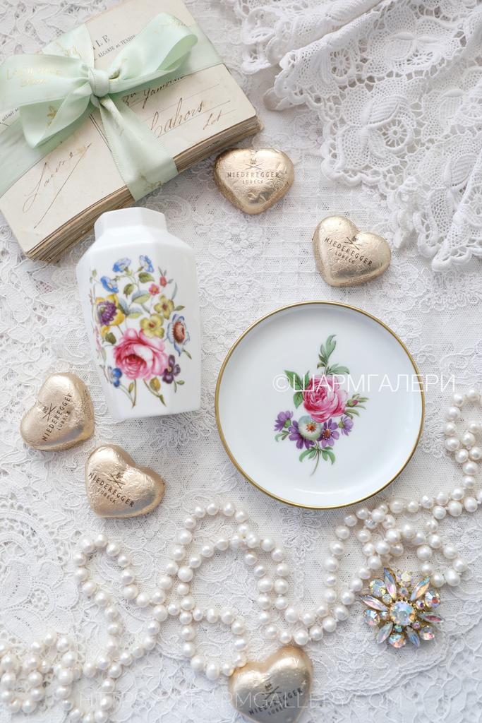 Набор мини вазочка и розетка "Bournemouth" Английские розы фарфор Royal Worcester Англия и Kaiser Германия.