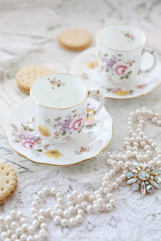 Кофейная пара «Букеты Дерби» Derby Pоsies костяной фарфор Royal Crown Derby Дерби Англия.