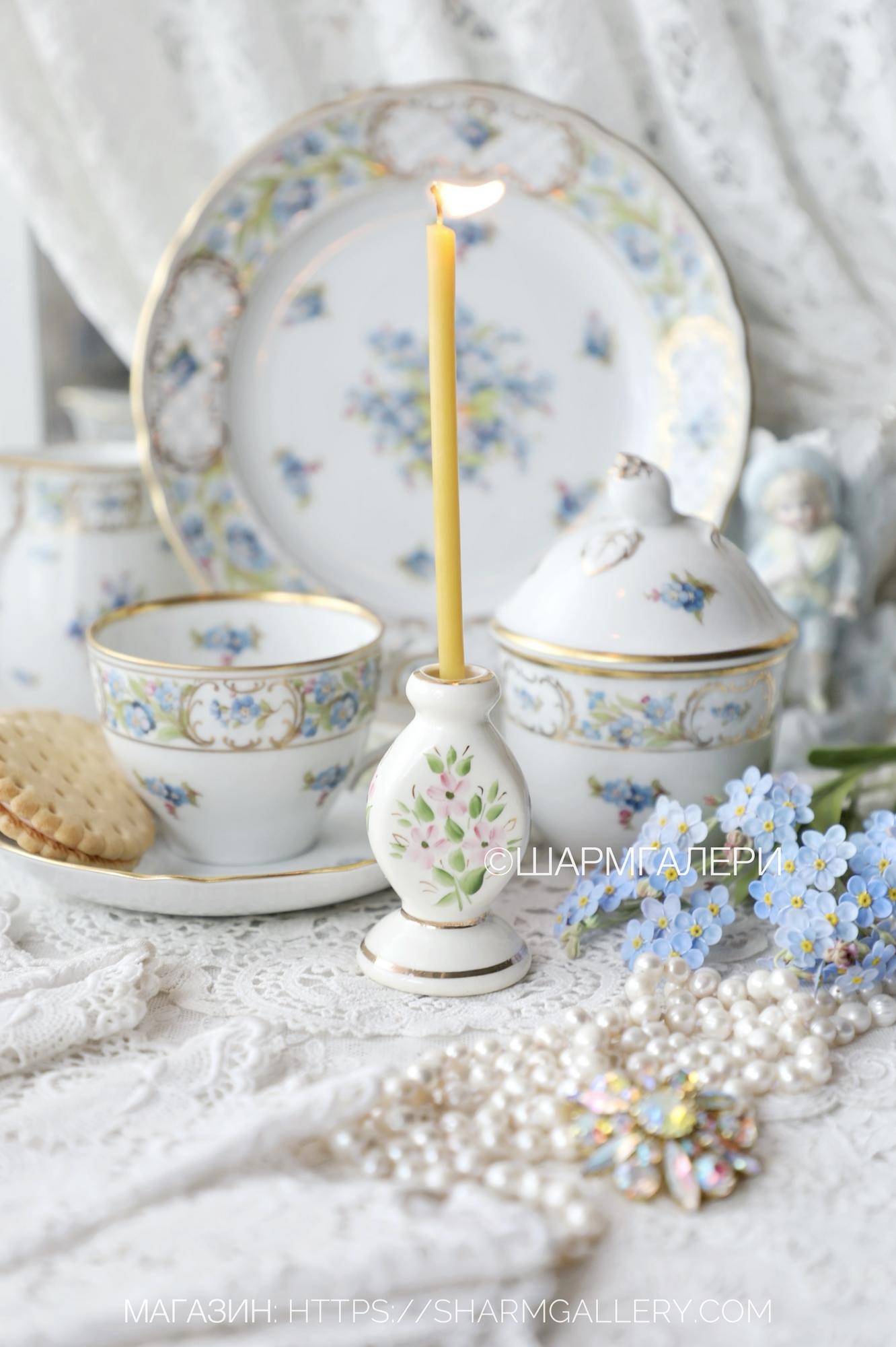 Подсвечник для церковной свечи фаянс ручная роспись.