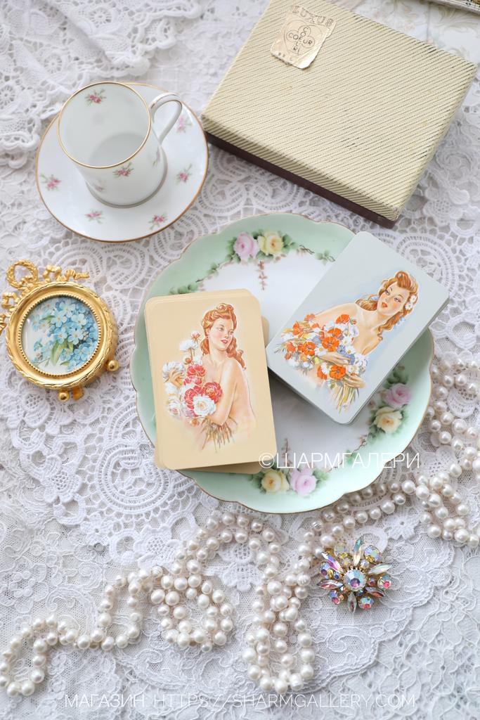 Игральные карты 2 колоды с Джокерами 110 карт «Дамы» в коробке ГДР (Германия)