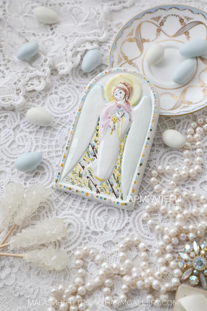 Плакетка Ангел, керамика ручной работы, роспись Россия начало 2000гг.