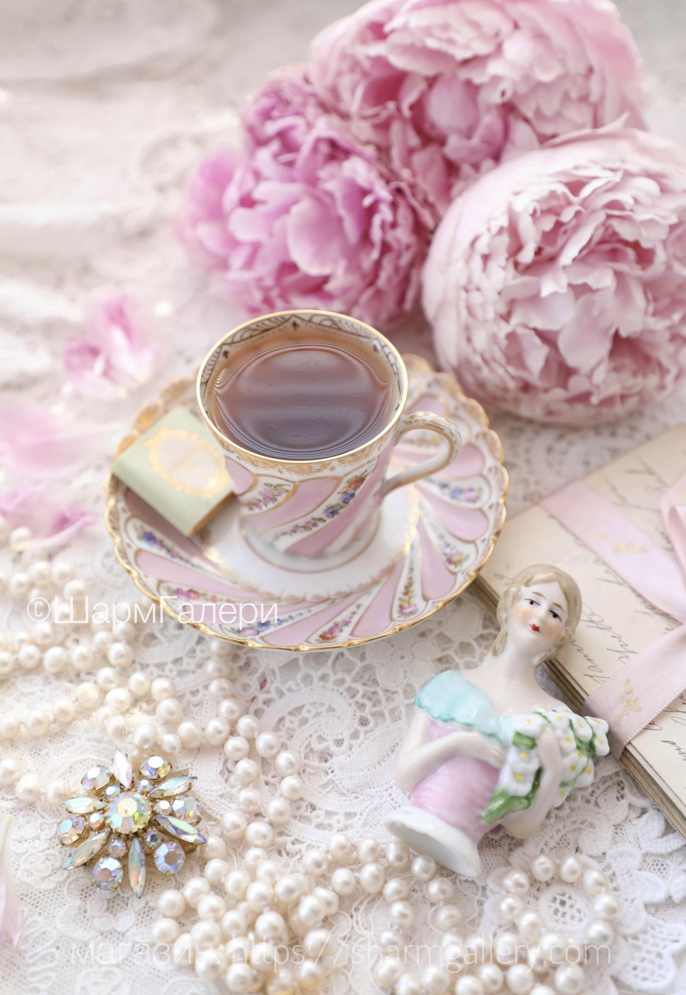 Антикварная кофейная пара "Мелкий цветок" костяной фарфор Hermann Ohme Силезия (Silesia) Германия. Сохран!