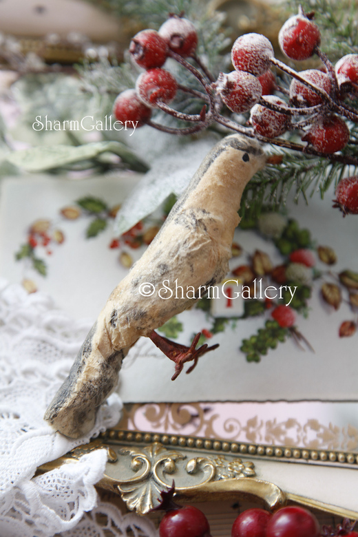 Антикварная елочная игрушка из ваты "Птица". СССР