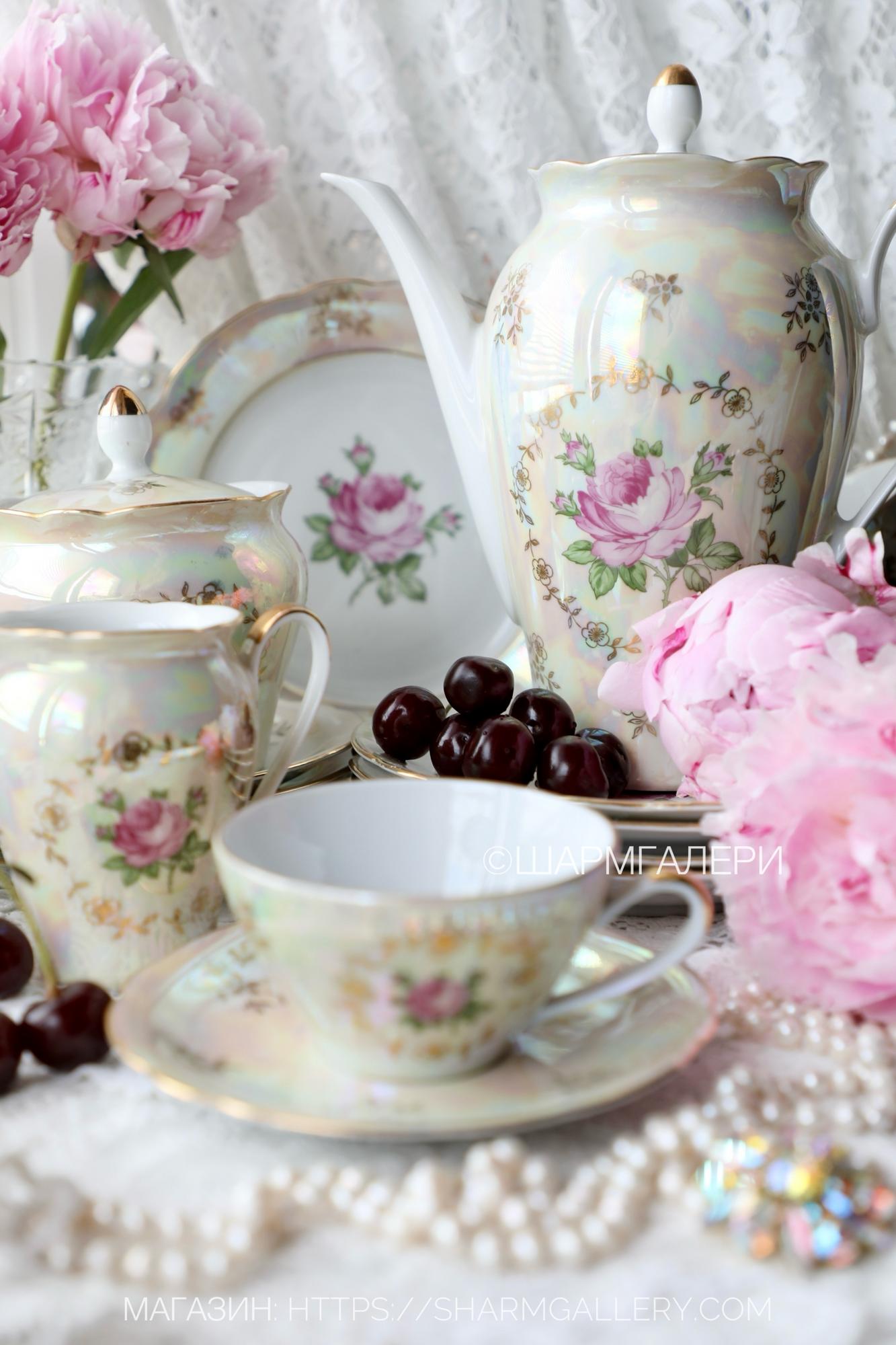 Чайный сервиз "Роза" 6 персон, фарфор Kahla/Кала ГДР Германия.