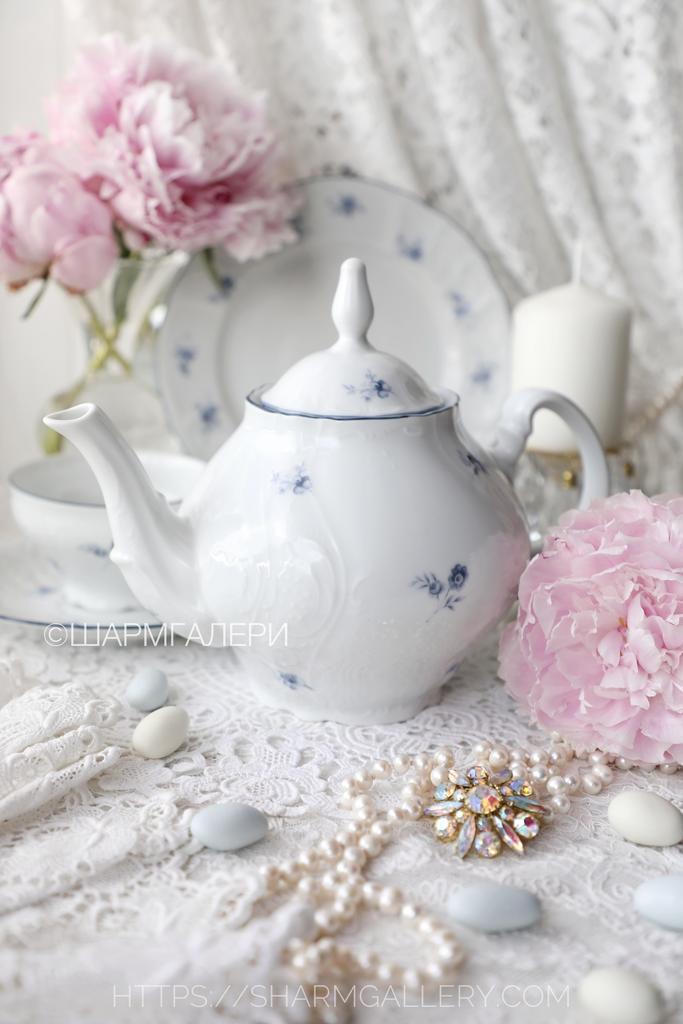 Уценка! Чайник заварочный 1200мл «Голубой цветок» коллекция «Северное лето» фарфор Bernadotte, Thun /Тун Чехия.
