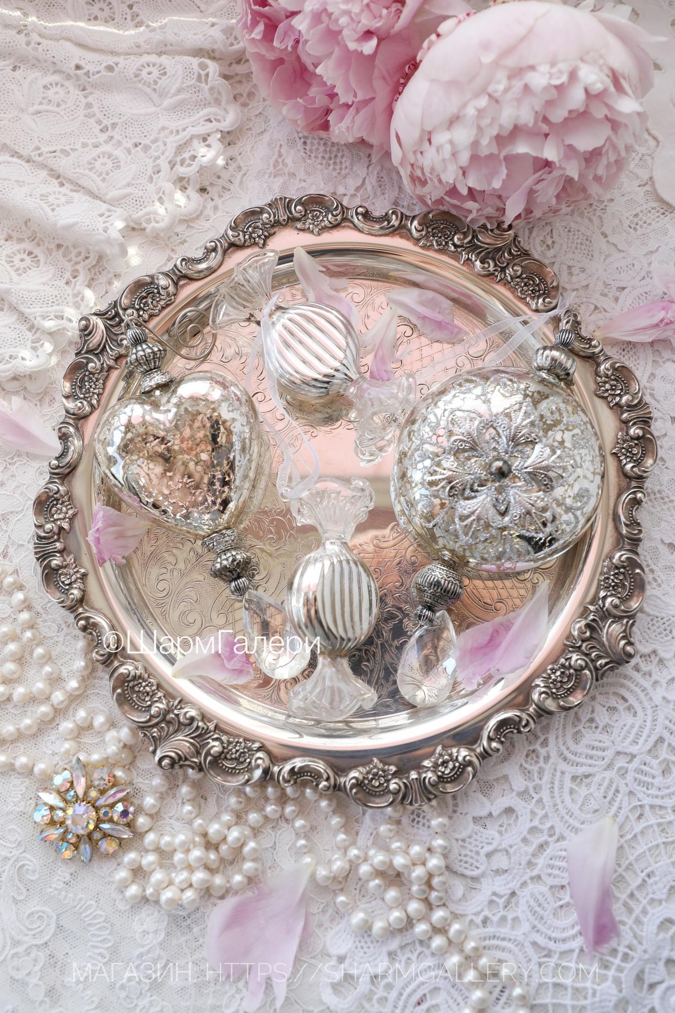 Набор елочных украшений «Серебро» 4 шт, стекло, Бельгия