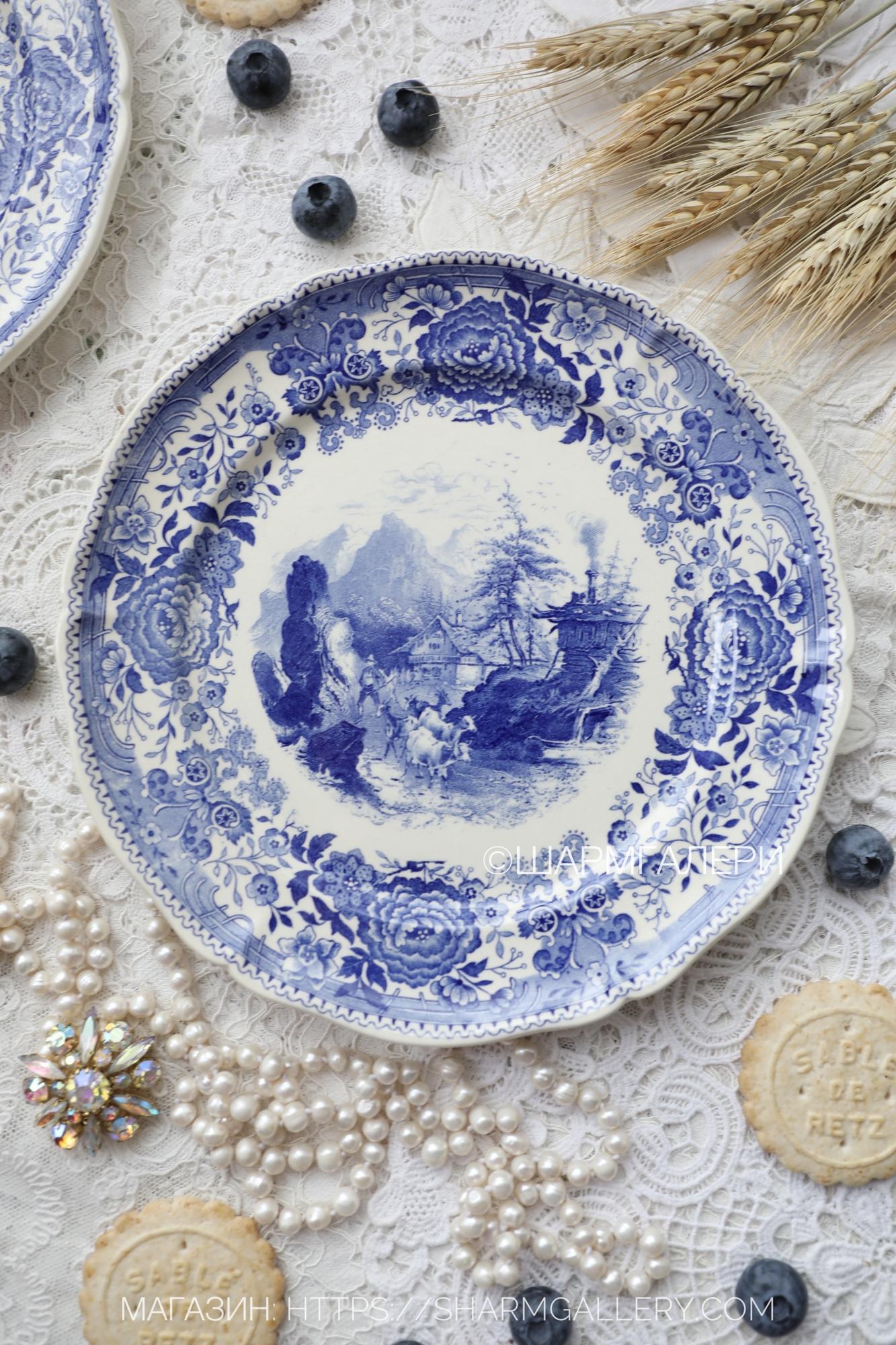 Старинная десертная/пирожковая тарелка 19см Burgenland Blau Бургенланд Villeroy&Boch, Германия. №5