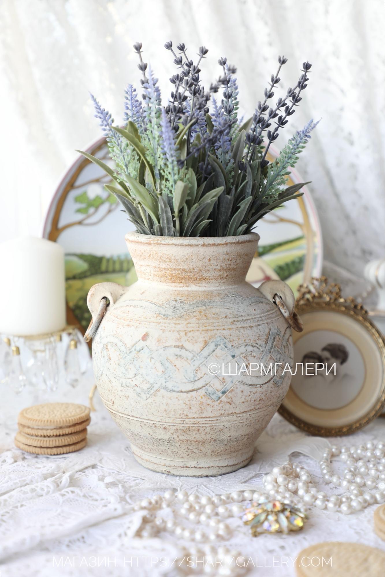 Ваза глиняная для цветов «Амфора» терракота/Terracotta, ручная работа, Италия.