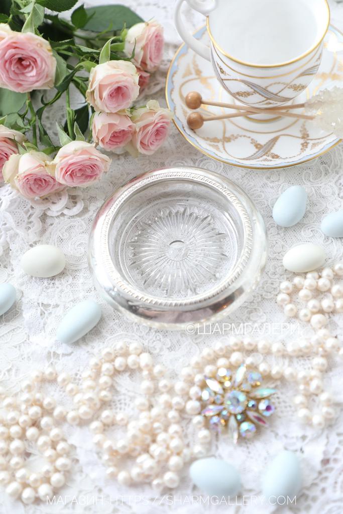 Розетка для икры, оливок. Хрусталь, серебро 925пр, Англия.