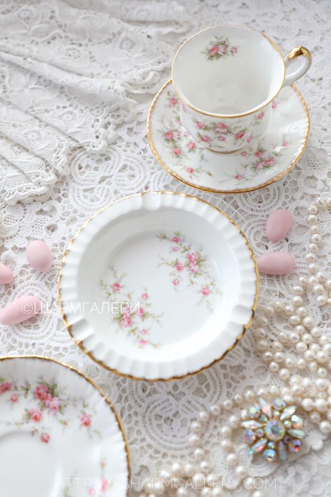 Дамская пепельница «Victoriana Rose» Викторианская роза» костяной фарфор Paragon/Парагон Англия.