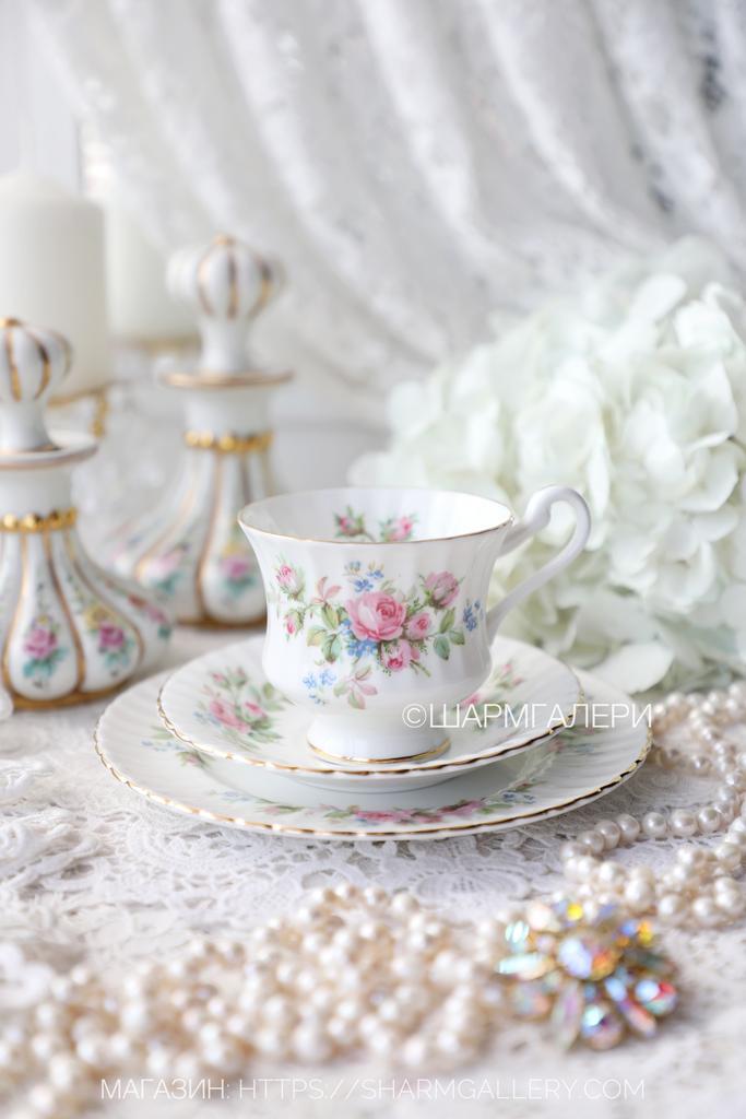 Чайная тройка трио «Мускусная роза» костяной фарфор Royal Standartd/Роял Штандарт Англия