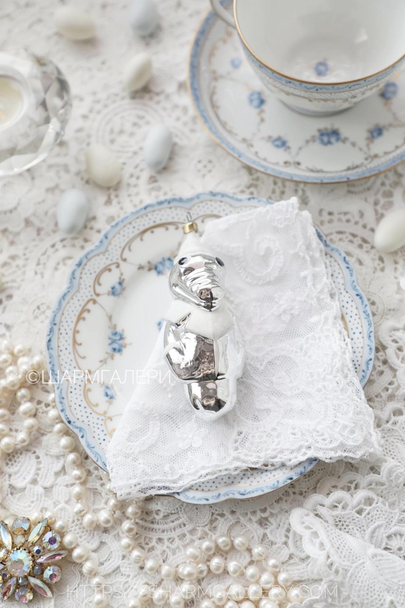 Крокодил Гена «серебряный» советская стеклянная елочная игрушка СССР. Сохран!