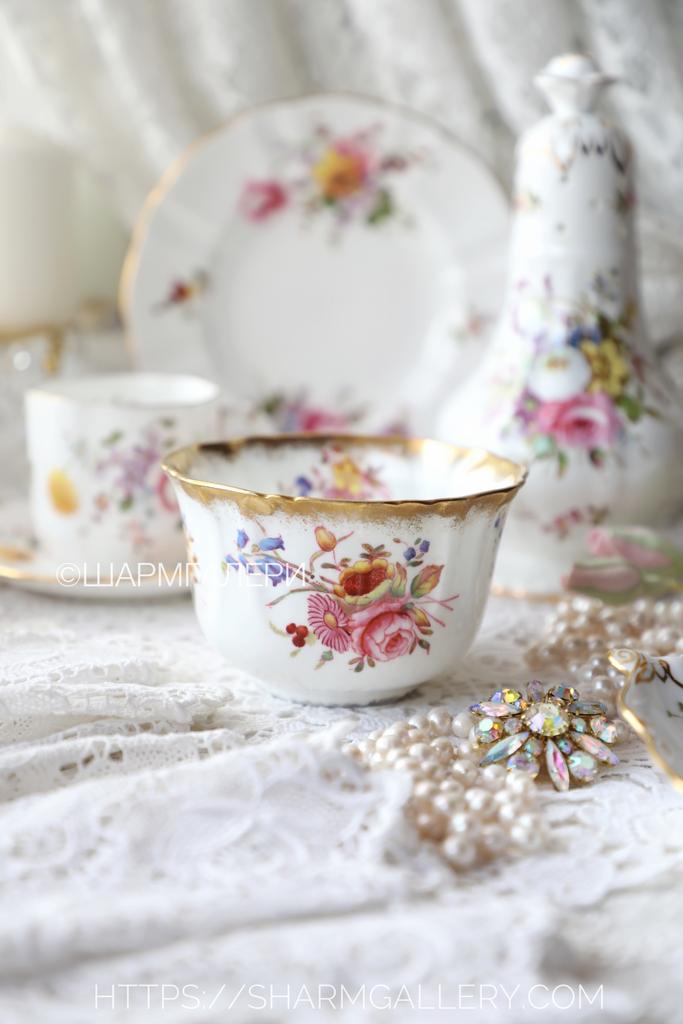 Старинная вазочка джемница/варенница «Букет» костяной фарфор Hammersley & Со Англия.